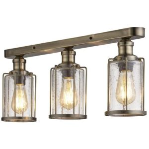 SEARCHLIGHT PIPES 3LT FLUSH CEILING LIGHT - ANTIQUE BRASS & SEEDED GLASS