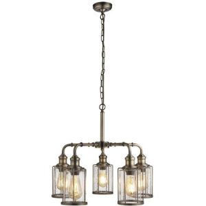 SEARCHLIGHT PIPES 5LT BAR PENDANT LIGHT - ANTIQUE BRASS & SEEDED GLASS