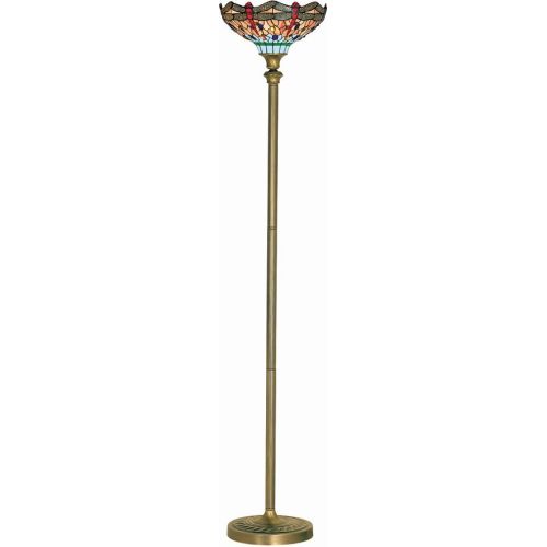 SEARCHLIGHT DRAGONFLY - 1LT FLOOR LAMP, ANTIQUE BRASS, TIFFANY GLASS
