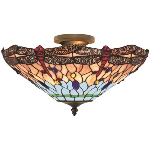 SEARCHLIGHT DRAGONFLY - 1LT S/FLUSH CEILING, ANTIQUE BRASS, TIFFANY GLAS