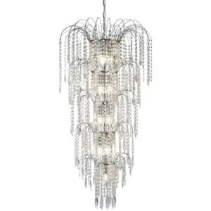 SEARCHLIGHT WATERFALL 13LT TIER CHANDELIER - CHROME & CRYSTAL