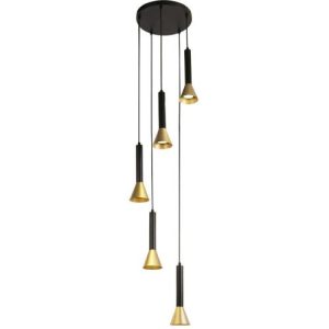 SEARCHLIGHT SIGNAL 5LT MULTI-DROP PENDANT - BLACK & GOLD METAL