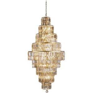 SEARCHLIGHT EMPIRE 13LT CHANDELIER - SATIN BRASS METAL & CHAMPAGNE GLASS