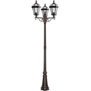 SEARCHLIGHT CAPRI 3LT OUTDOOR POST - ALUMINIUM, RUSTIC BROWN & GLASS