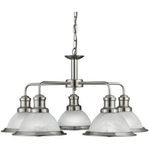 SEARCHLIGHT BISTRO 5LT CEILING PENDANT - SATIN SILVER & GLASS