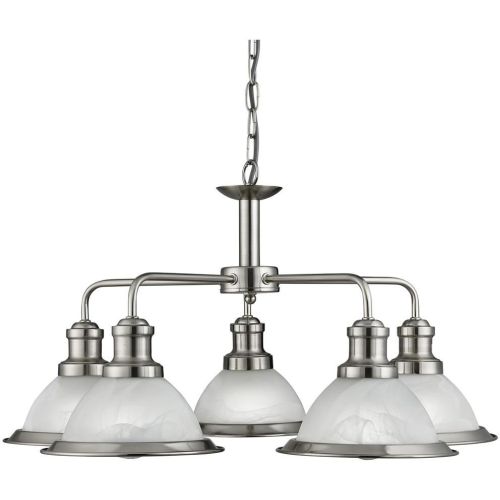 SEARCHLIGHT BISTRO 5LT CEILING PENDANT - SATIN SILVER & GLASS