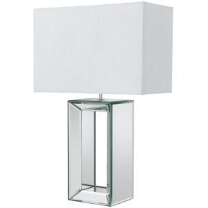 SEARCHLIGHT MIRROR TABLE LAMP - MIRRORED BASE & WHITE FAUX SILK SHADE