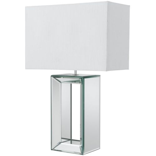 SEARCHLIGHT MIRROR TABLE LAMP - MIRRORED BASE & WHITE FAUX SILK SHADE