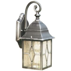 SEARCHLIGHT GENOA OUTDOOR WALL LIGHT - BLACK SILVER METAL & LEADED GLASS