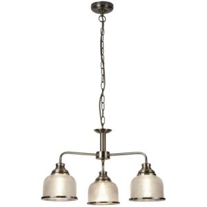 SEARCHLIGHT BISTRO II 3LT CEILING PENDANT- BRASS & HALOPHANE GLASS