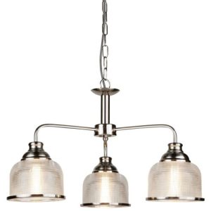 SEARCHLIGHT BISTRO II 3LT CEILING LIGHT - SATIN SILVER & HALOPHANE GLASS