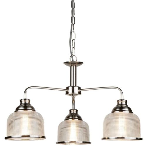 SEARCHLIGHT BISTRO II 3LT CEILING LIGHT - SATIN SILVER & HALOPHANE GLASS