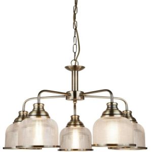 SEARCHLIGHT BISTRO II 5LT CEILING LIGHT - BRASS & HALOPHANE GLASS