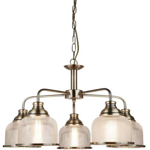 SEARCHLIGHT BISTRO II 5LT CEILING LIGHT - BRASS & HALOPHANE GLASS