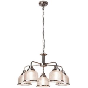 SEARCHLIGHT BISTRO II 5LT CEILING LIGHT - SATIN SILVER & HALOPHANE GLASS