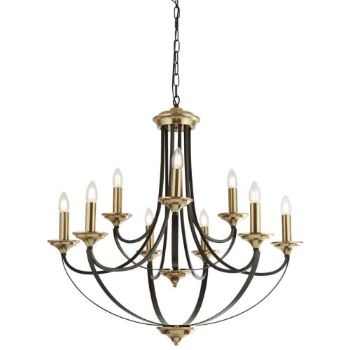 SEARCHLIGHT BELFRY 9LT CEILING PENDANT - DARK BRONZE & BRASS