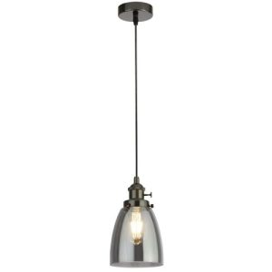 SEARCHLIGHT CAMDEN CEILING PENDANT - BLACK CHROME & SMOKED GLASS