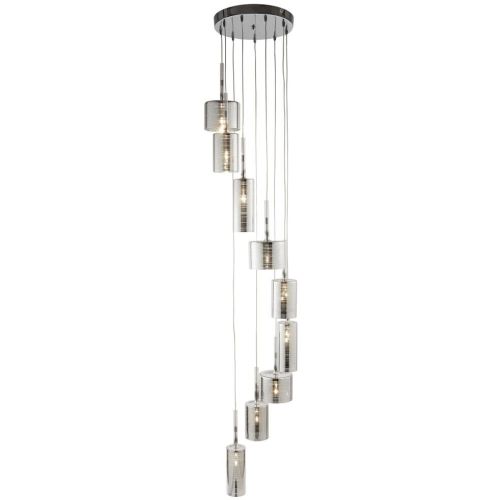SEARCHLIGHT LINEN 9LT MULTI-DROP CEILING PENDANT - CHROME & SMOKED GLASS