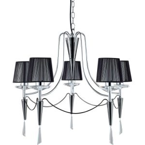 SEARCHLIGHT DUCHESS 5LT CEILING PENDANT - CHROME/CRYSTAL & BLACK SHADES