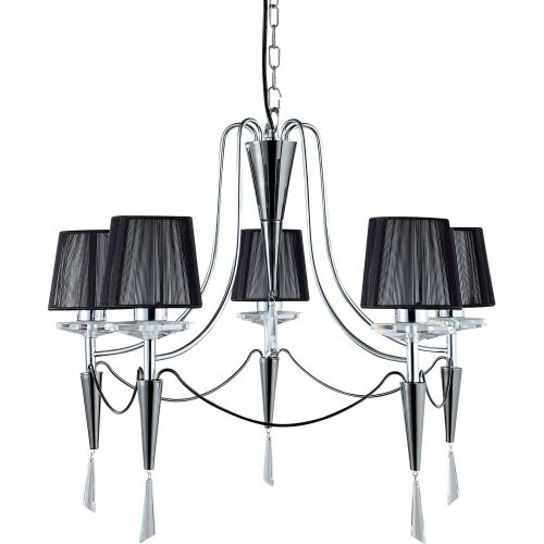 SEARCHLIGHT DUCHESS 5LT CEILING PENDANT - CHROME/CRYSTAL & BLACK SHADES