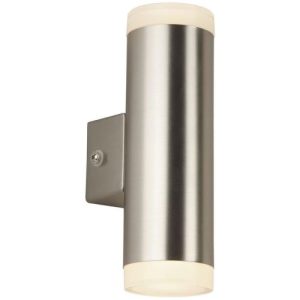 SEARCHLIGHT METRO LED 2LT OUTDOOR WALL LIGHT - SATIN SILVER & GLASS