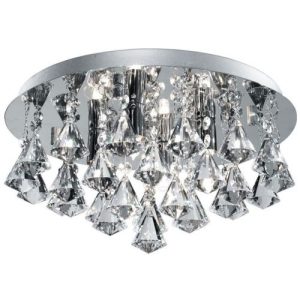 SEARCHLIGHT HANNA 4LT FLUSH - CHROME & CLEAR CRYSTAL PYRAMID DROPS, IP44