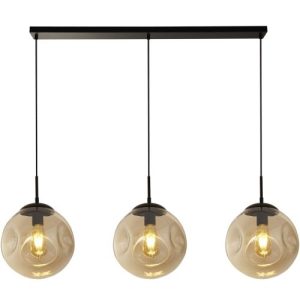 SEARCHLIGHT PUNCH 3LT BAR PENDANT- BLACK METAL & CHAMPAGNE PUNCHED GLASS