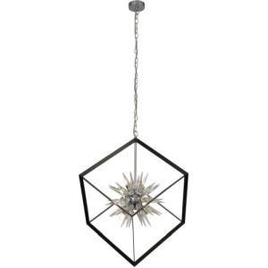 SEARCHLIGHT STELLAR 6LT CEILING PENDANT- BLACK METAL & CRYSTAL GLASS