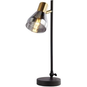 SEARCHLIGHT WESTMINSTER TABLE LAMP - BLACK, SATIN BRASS METAL & SMOKED