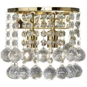 SEARCHLIGHT HANNA 2LT WALL LIGHT - GOLD & CLEAR CRYSTAL
