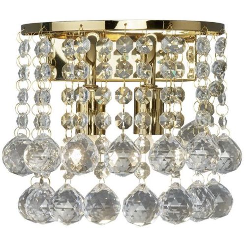 SEARCHLIGHT HANNA 2LT WALL LIGHT - GOLD & CLEAR CRYSTAL
