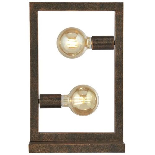 SEARCHLIGHT OBLONG 2LT TABLE LAMP - RUSTIC BROWN METAL