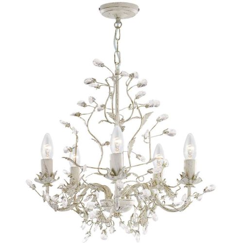 SEARCHLIGHT ALAMANDITE 5LT PENDANT - CREAM GOLD LEAVES & CLEAR CRYSTAL