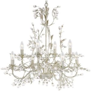 SEARCHLIGHT ALAMANDITE 8LT PENDANT - CREAM GOLD LEAVES & CLEAR CRYSTAL