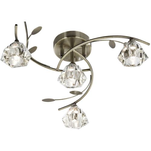 SEARCHLIGHT SIERRA 4LT SEMI-FLUSH CEILING LIGHT - ANTIQUE BRASS & GLASS