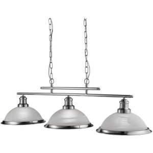 SEARCHLIGHT BISTRO 3LT BAR CEILING PENDANT - SATIN SILVER & GLASS