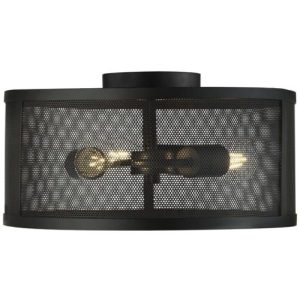 SEARCHLIGHT FISHNET 3LT DRUM FLUSH CEILING LIGHT - BLACK METAL MESH