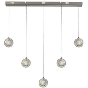 SEARCHLIGHT QUARTZ 5LT BAR CEILING PENDANT - CHROME & BUBBLE GLASS
