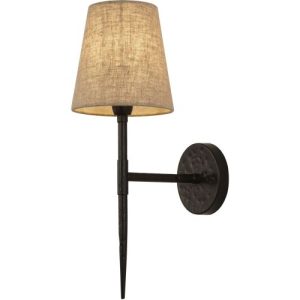 SEARCHLIGHT GOTHIC WALL LIGHT - HAMMERED BLACK METAL & NATURAL LINEN