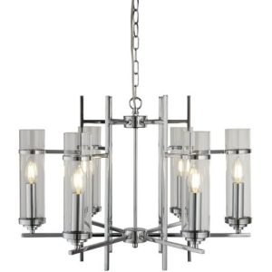 SEARCHLIGHT MILO 6LT CEILING PENDANT - CHROME & GLASS SHADES