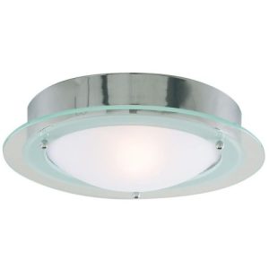 SEARCHLIGHT BELFAST FLUSH CEILING LIGHT- CHROME & CLEAR/ACID GLASS, IP44