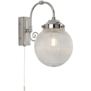 SEARCHLIGHT BELVUE WALL LIGHT - CHROME WITH ACID GLOBE SHADE, IP44