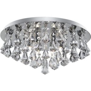SEARCHLIGHT HANNA 6LT FLUSH CEILING LIGHT - CHROME & CLEAR CRYSTAL