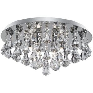 SEARCHLIGHT HANNA 8LT FLUSH CEILING LIGHT - CHROME & CLEAR CRYSTAL