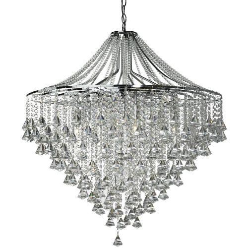 SEARCHLIGHT DORCHESTER 7LT PENDANT CHROME,CRYSTAL BUTTONS ,PYRAMID DROPS