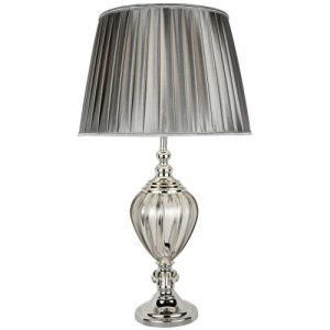 SEARCHLIGHT GREYSON TABLE LAMP - CLEAR GLASS URN & PEWTER PLEATED SHADE