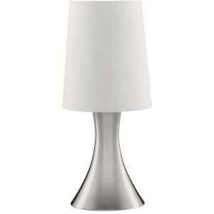 SEARCHLIGHT TOUCH TABLE LAMP - SATIN SILVER BASE & FABRIC SHADE