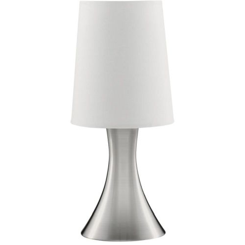 SEARCHLIGHT TOUCH TABLE LAMP - SATIN SILVER BASE & FABRIC SHADE
