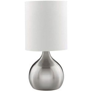 SEARCHLIGHT TOUCH TABLE LAMP - SATIN SILVER BASE & FABRIC SHADE
