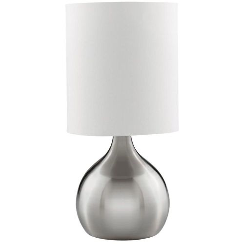 SEARCHLIGHT TOUCH TABLE LAMP - SATIN SILVER BASE & FABRIC SHADE